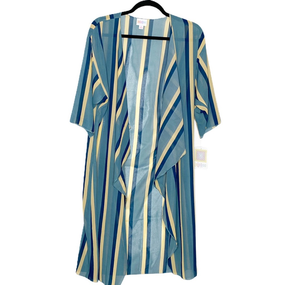 Blue and Tan Striped Sheer LuLaRoe Shirley
